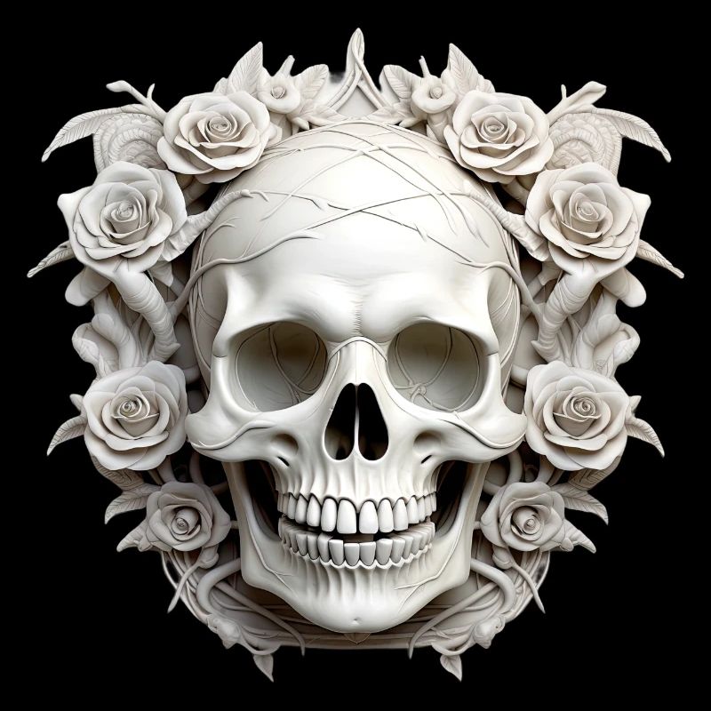 Dunkle Gothic Totenkopf Rosen Kunst Grafik Mode