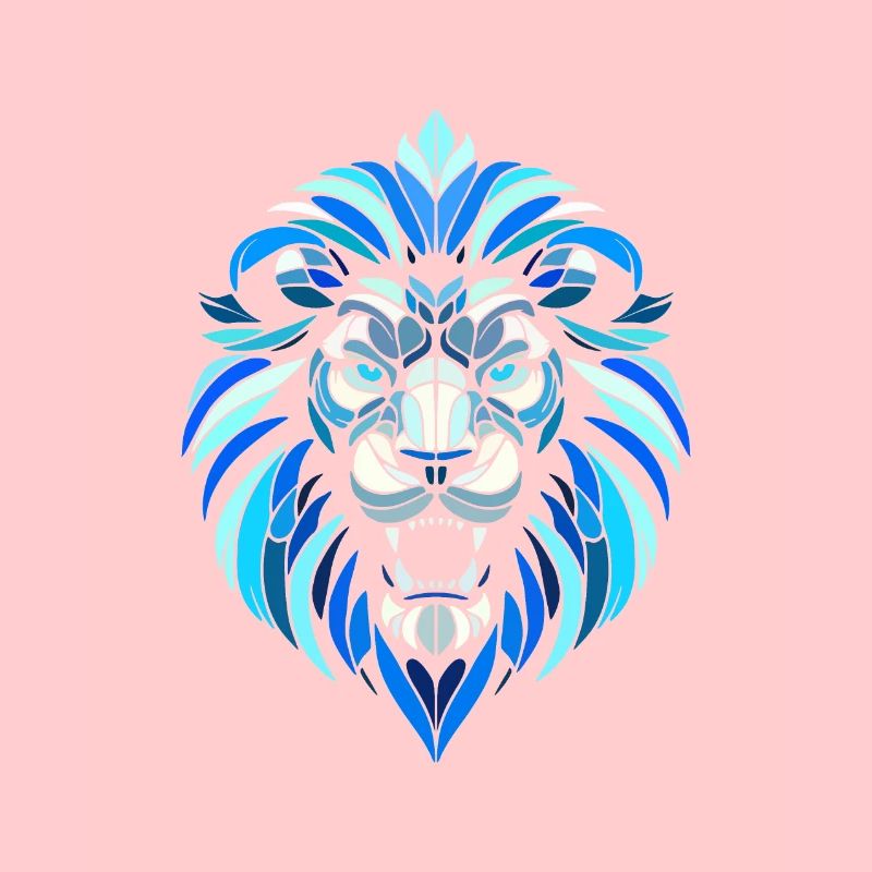 blue lion head, geometric patterns, polygons