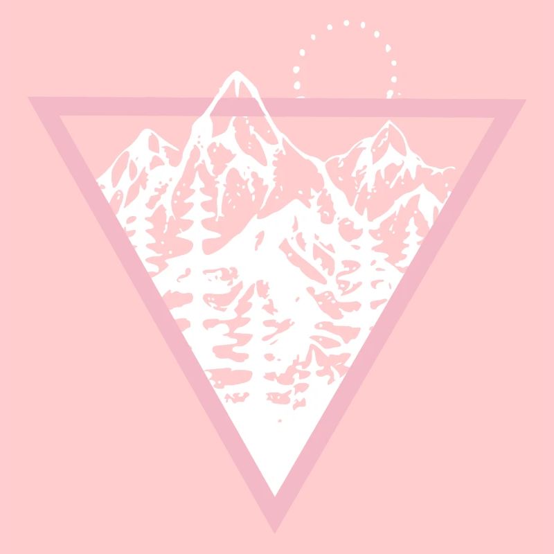 Triangle with mountains and birds