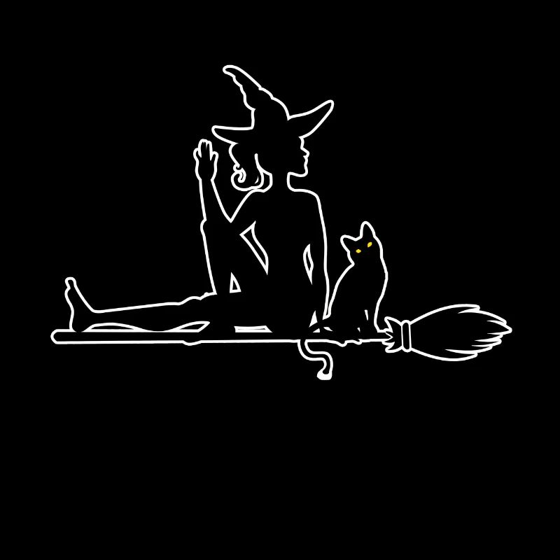 Sorcière avec chat sur le balai de sorcière