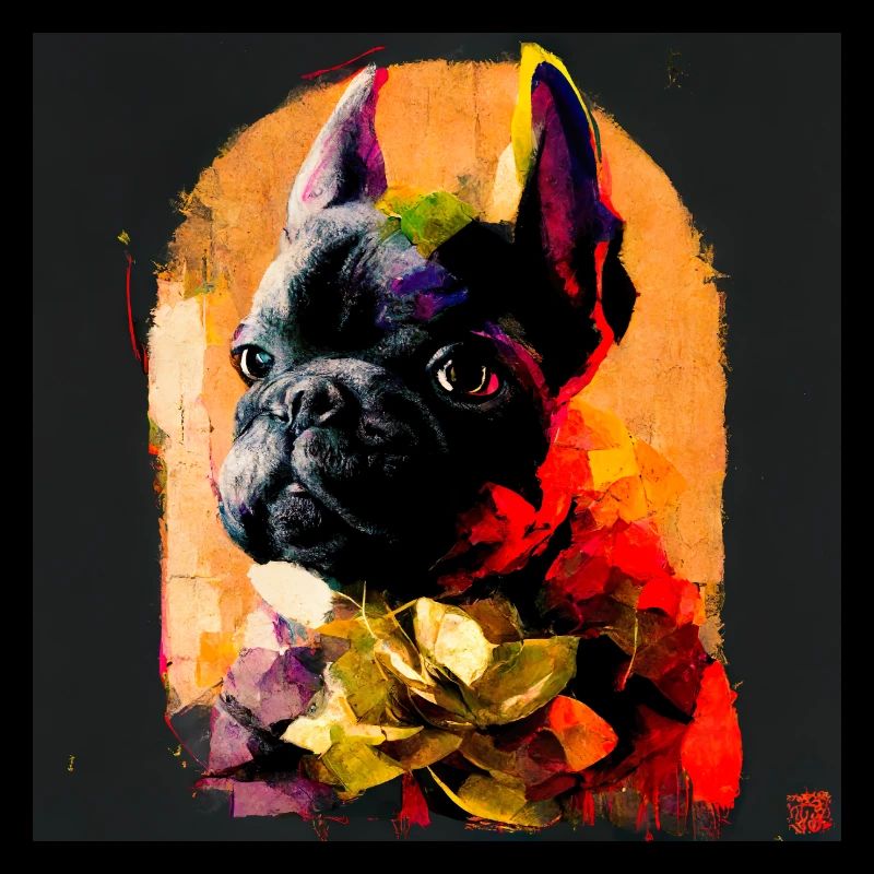 Bouledogue français, collage coloré
