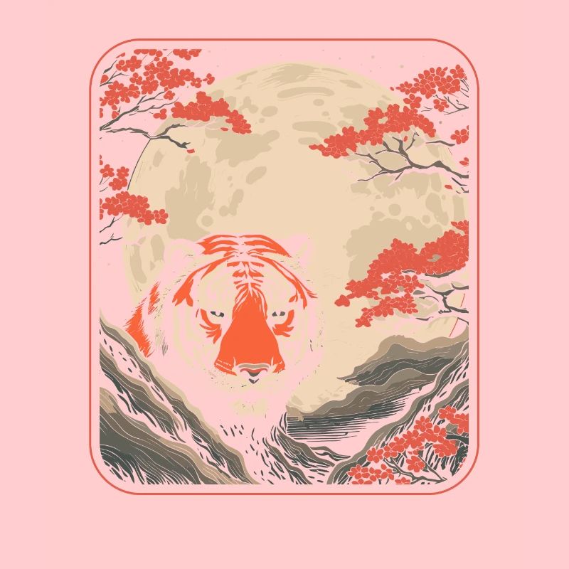 Tiger Japan Cherry Blossom Moon
