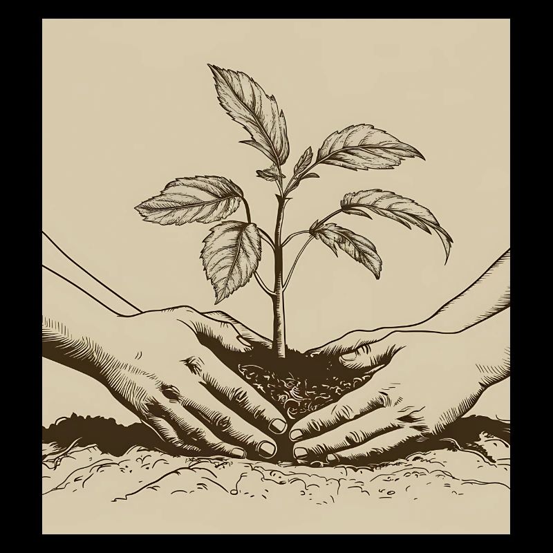 two hands planting a young tree