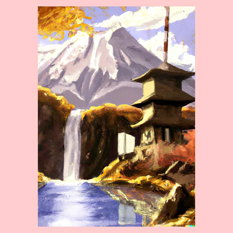 Japan Tower Wasserfall Gemälde