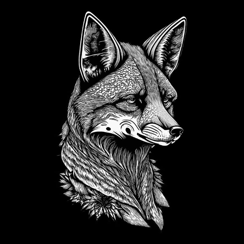 Noir et blanc Visage de renard réfléchi