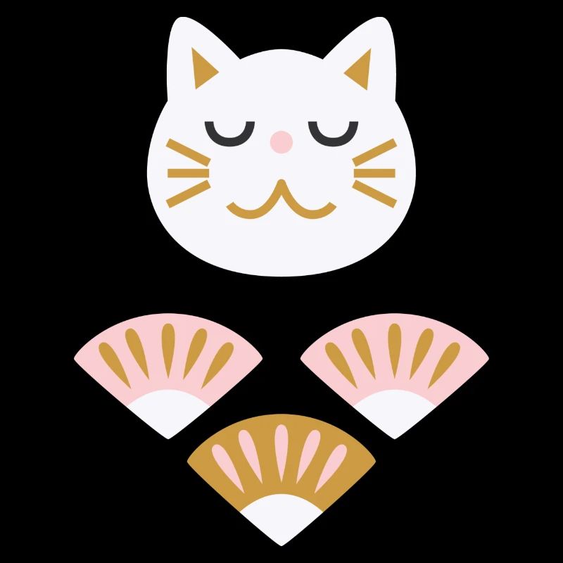 Japanische Katze mit Fächern L weiß