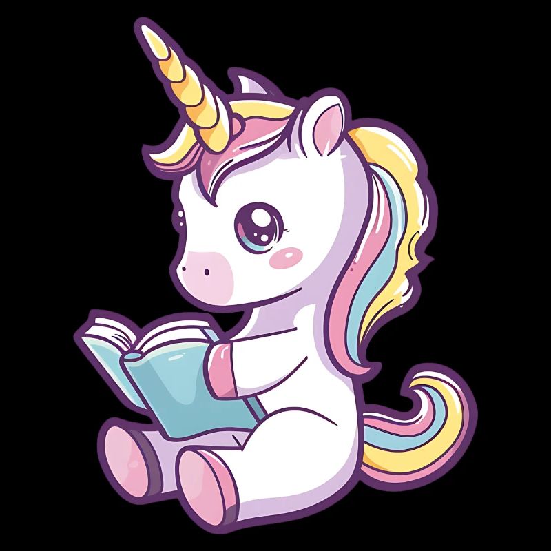 Niedliches Einhorn Cartoon liest ein Buch