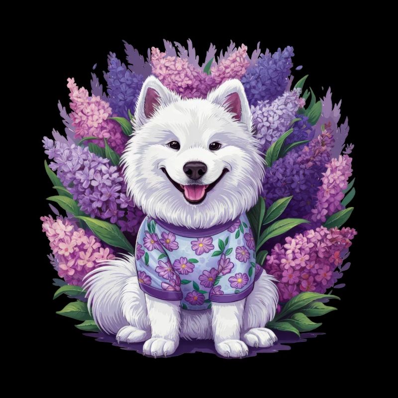 Spitz Samoyède doux avec un beau lilas