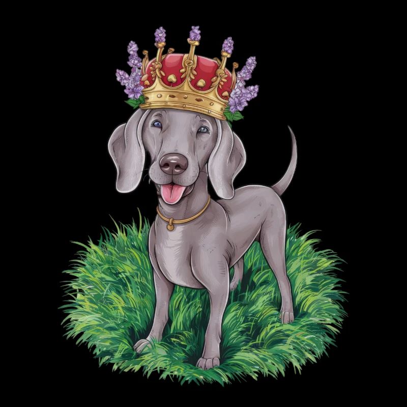 Weimaraner mit Krone und hübschen Blumen