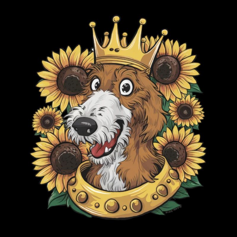 Irischer Wolfshund, Krone und Sonnenblumen