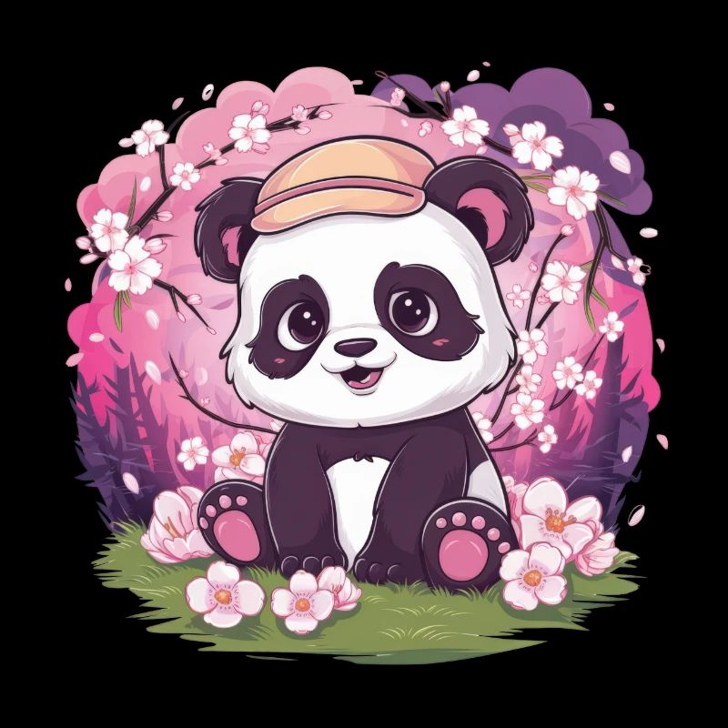 Panda kawaii avec fleurs de cerisier