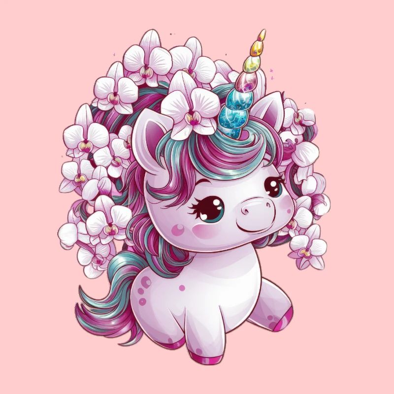 Cute Unicorn with Orchids