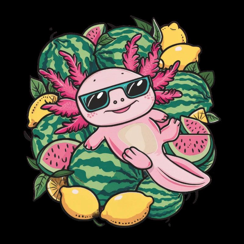 Axolotl Kawaii aux citrons et pastèques