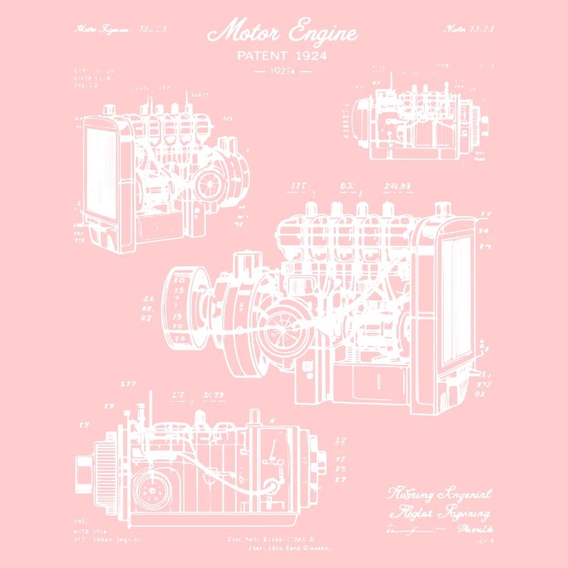 Vintage Engine Blueprint Art