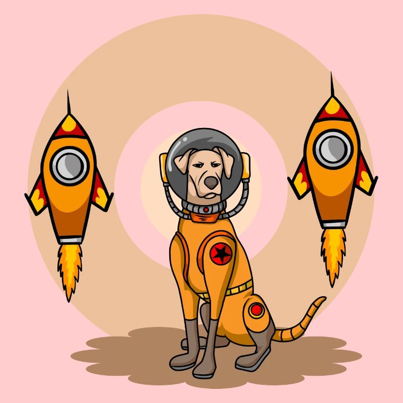 Bande dessinée chiens astronaute dans l’espace avec des missiles