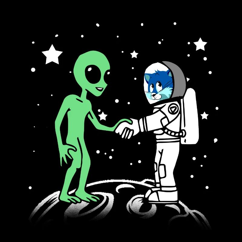 Astronaut Alien Cat Moon Planet Space