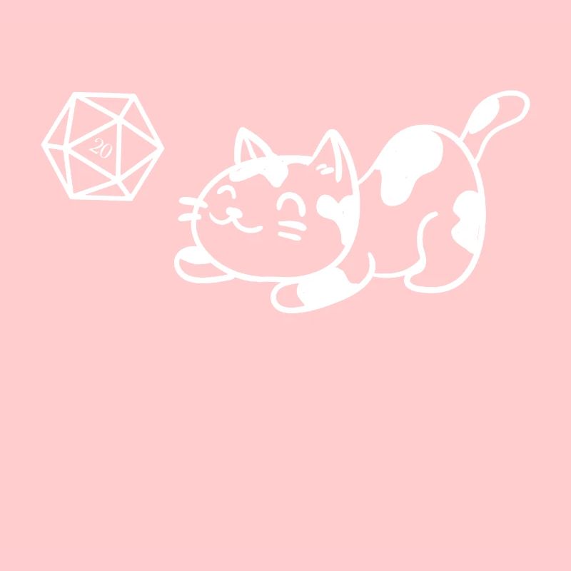 Cute Cat with Polyhedral D20 Dice Tabletop RPG