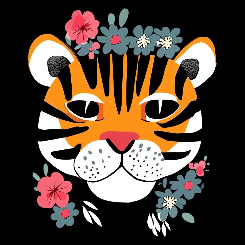 Tiger Kopf mit Blumen