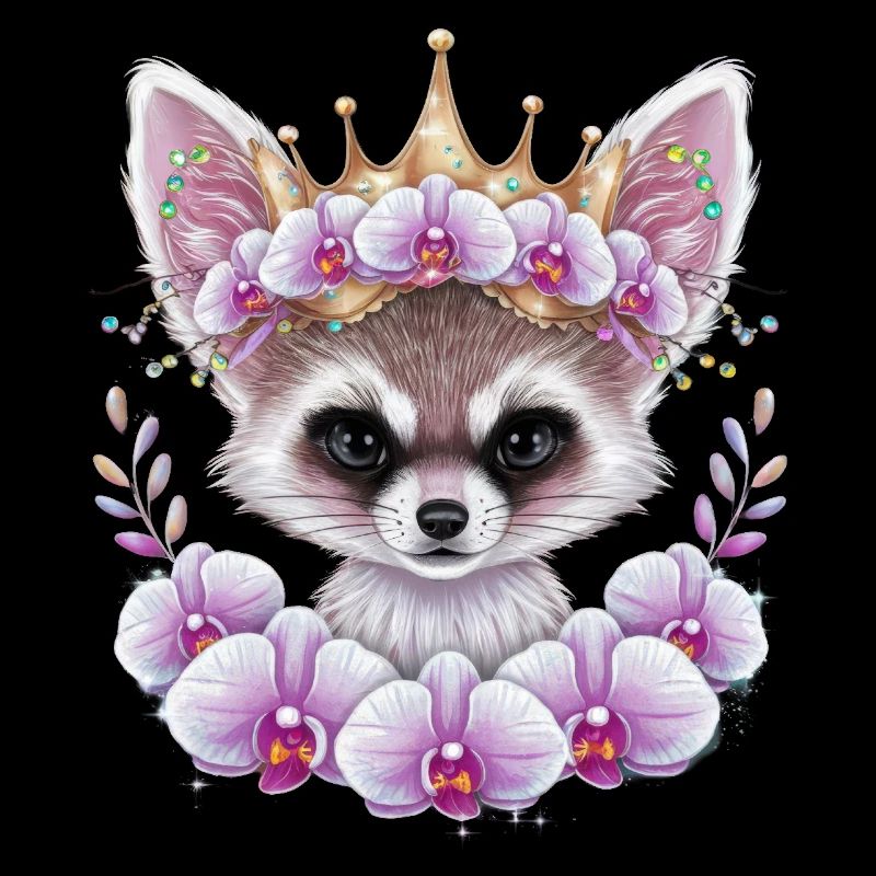 Renard du désert Fennec avec couronne et orchidées
