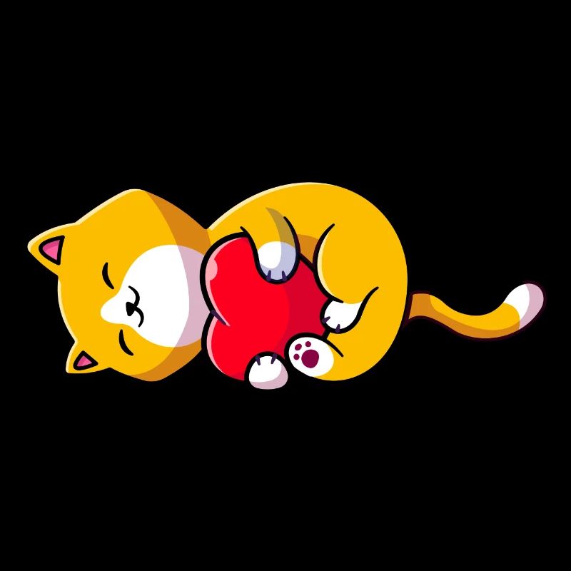 Die lächelnde Katze umarmt das Herz der Liebe