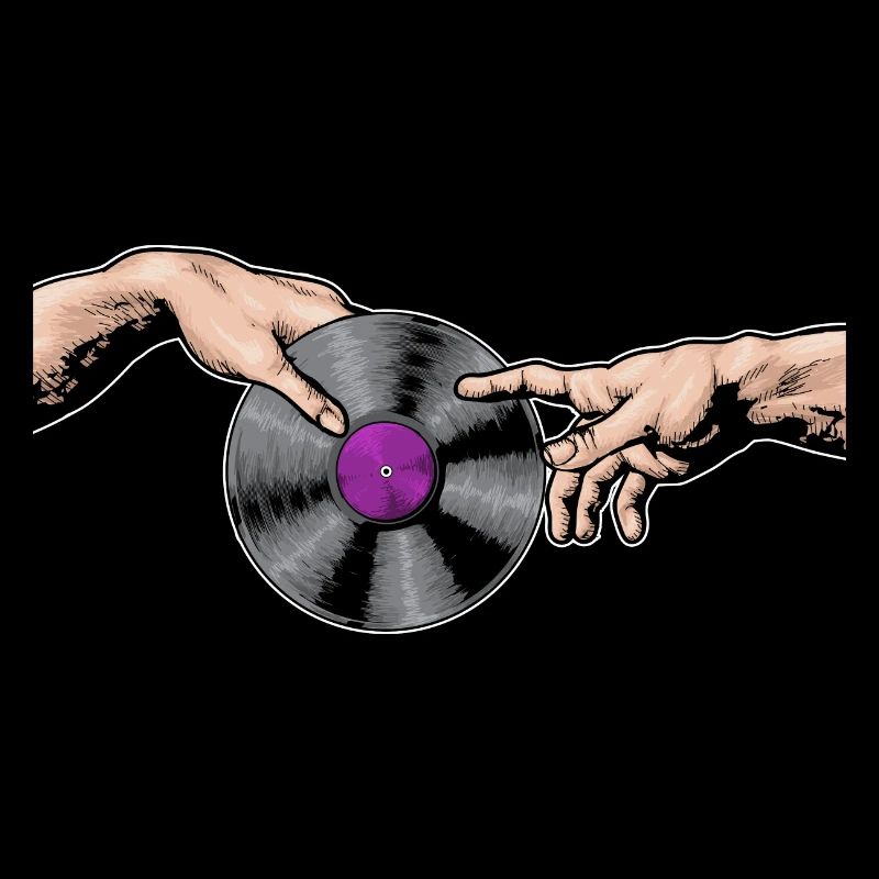 Michelangelo hands with vinyl, record, music