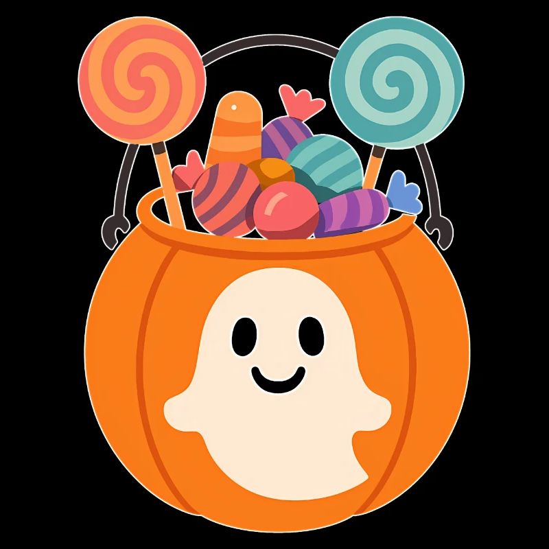 Pumpkin with candy and ghost motifs