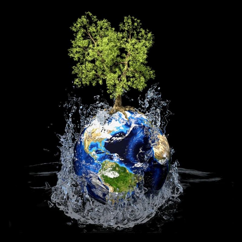 Globe avec arbre et éclaboussures d’eau