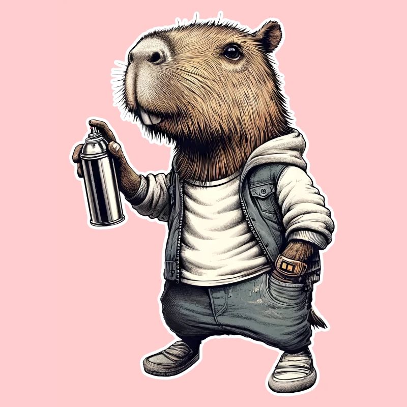 Capybara sprays graffiti