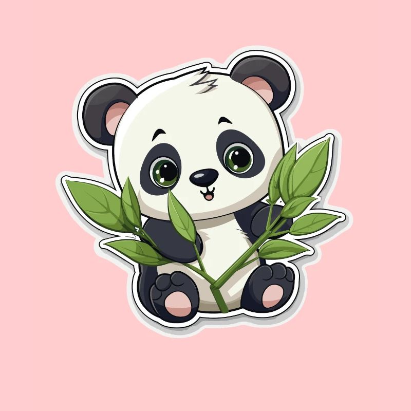 Cute panda bear with bamboo