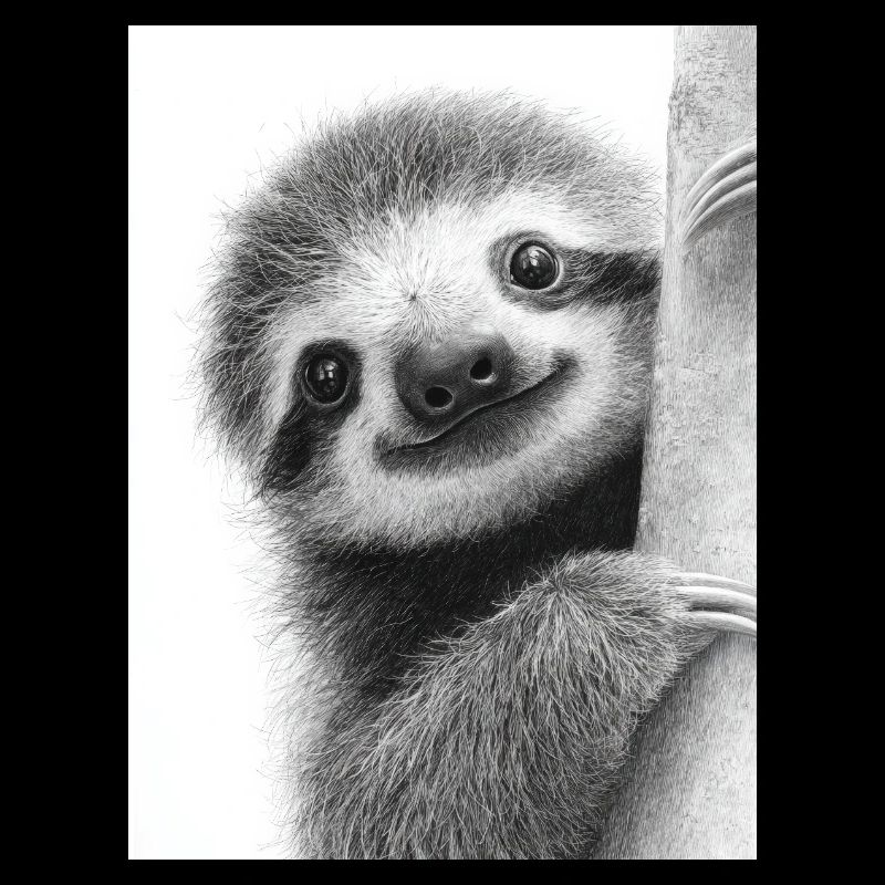 Cute Pencil Style Sloth Black White