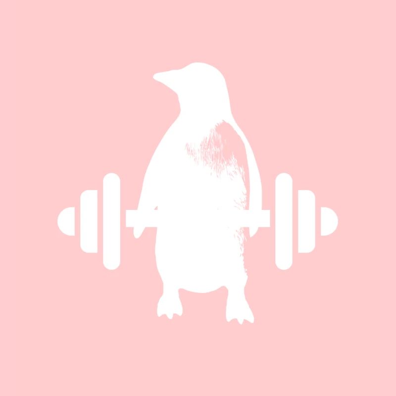 Bodybuilder Pinguin mit Hantel