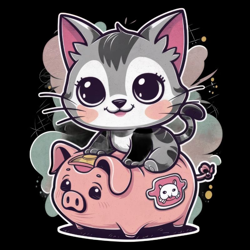 Kawaii Katze mit Sparschwein