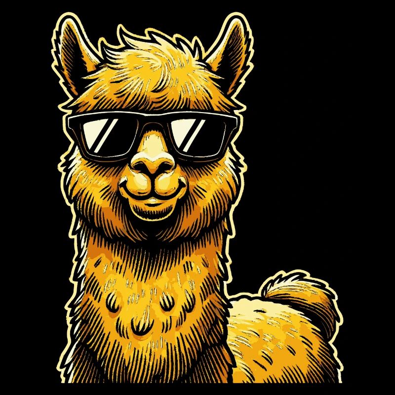Witziges Lama Alpaka mit Sonnenbrille Comic Kunst