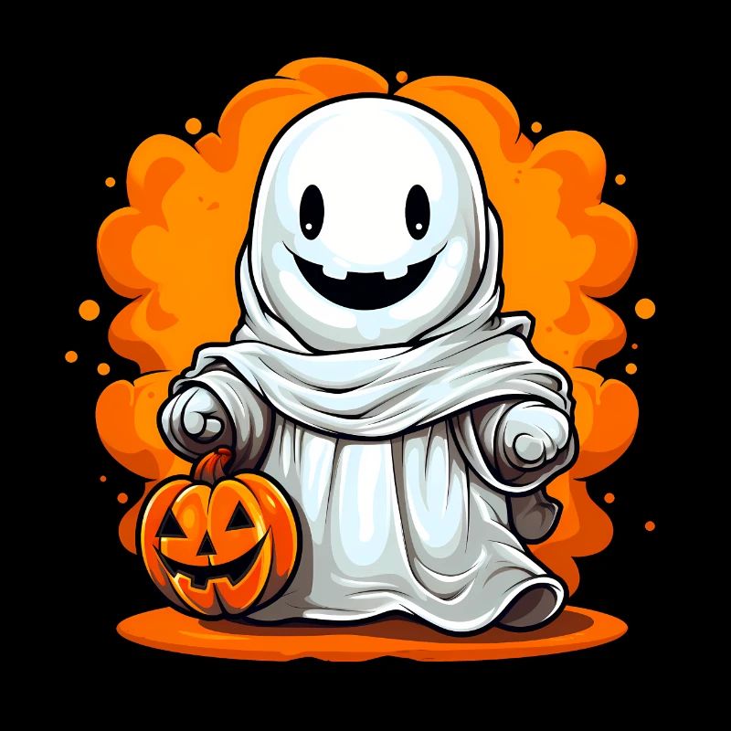Cute Halloween ghost with pumpkin