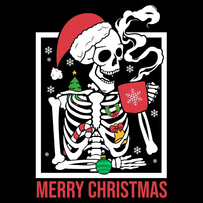 Skeleton with Santa Claus hat
