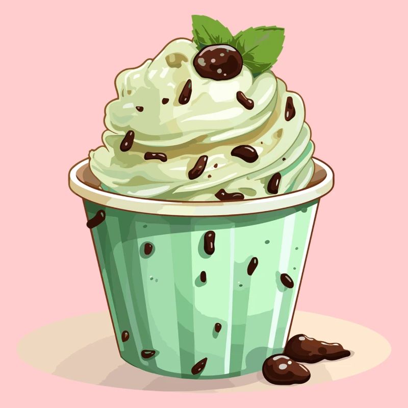 Cornet de crème glacée aux pépites de chocolat à la menthe