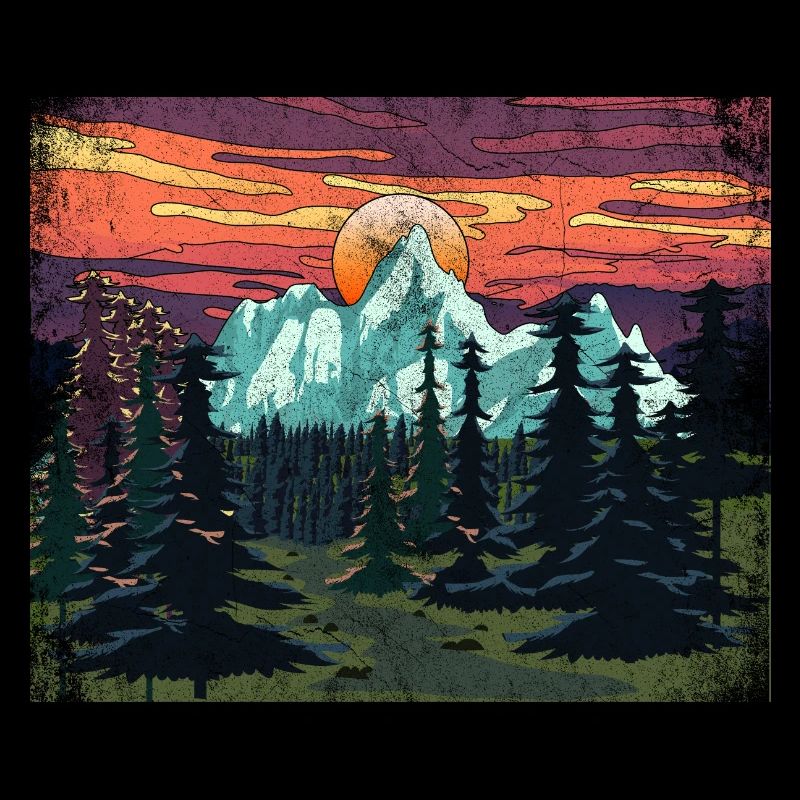 Forest Trees Mountains Gift Sunset Nature