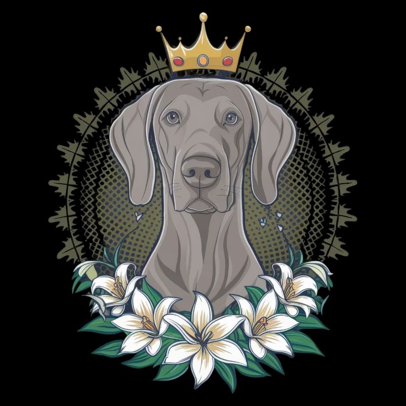Chien braque de Weimar avec couronne et beaux lys
