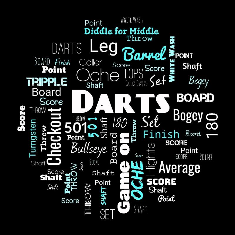 Darts Word Cloud in white and blue