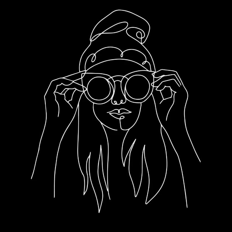 Line Art Gezeichnete Frau Mit Hut Design