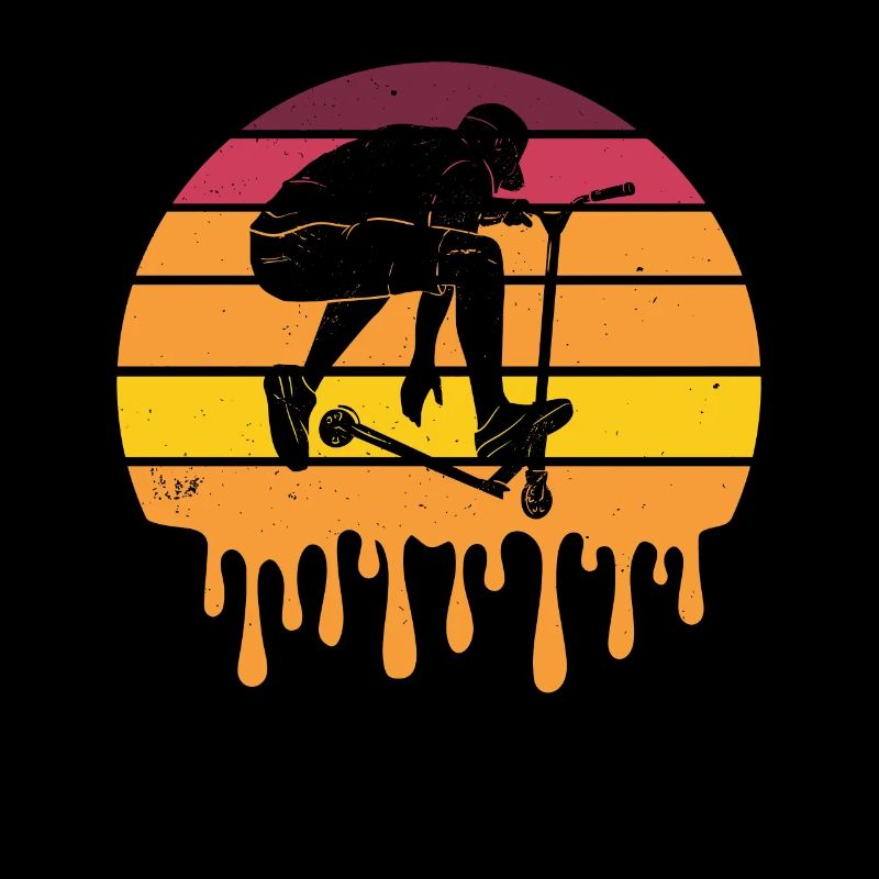 Conducteur De Scooter Cool Devant Un Coucher De Soleil Rétro