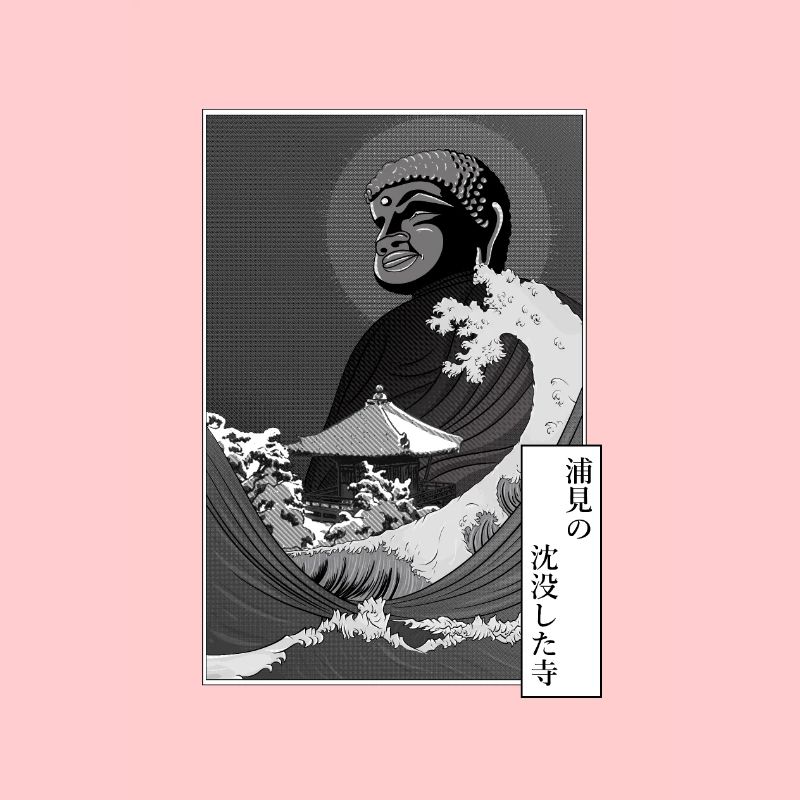 Buddha and tsunami on a temple