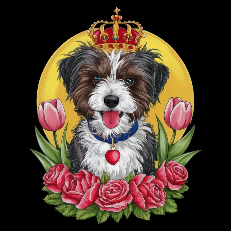Süßer Löwchen Hund mit Blumen und Krone