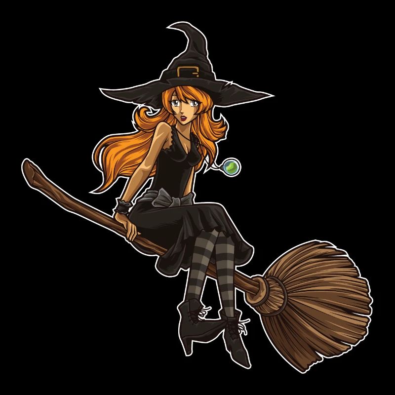 Cute Witch Sits On Her Broom | Halloween