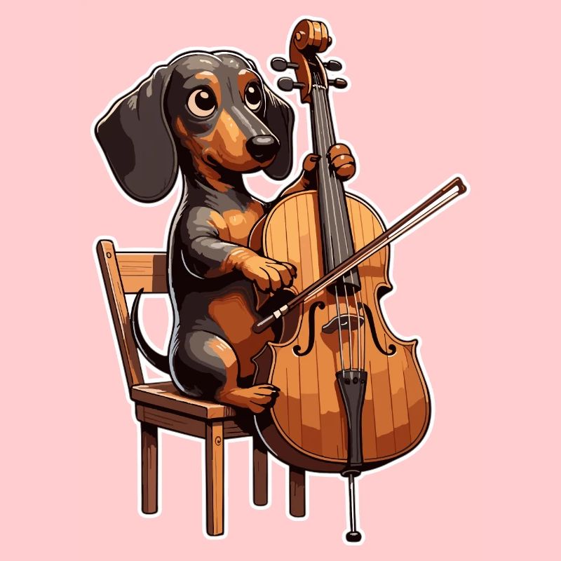 Teckel mignon jouant du violoncelle