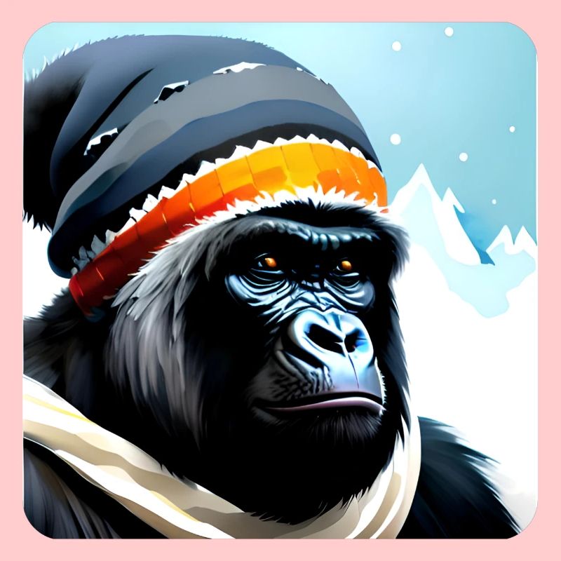 Cooler Gorilla mit Wintermütze und Schal