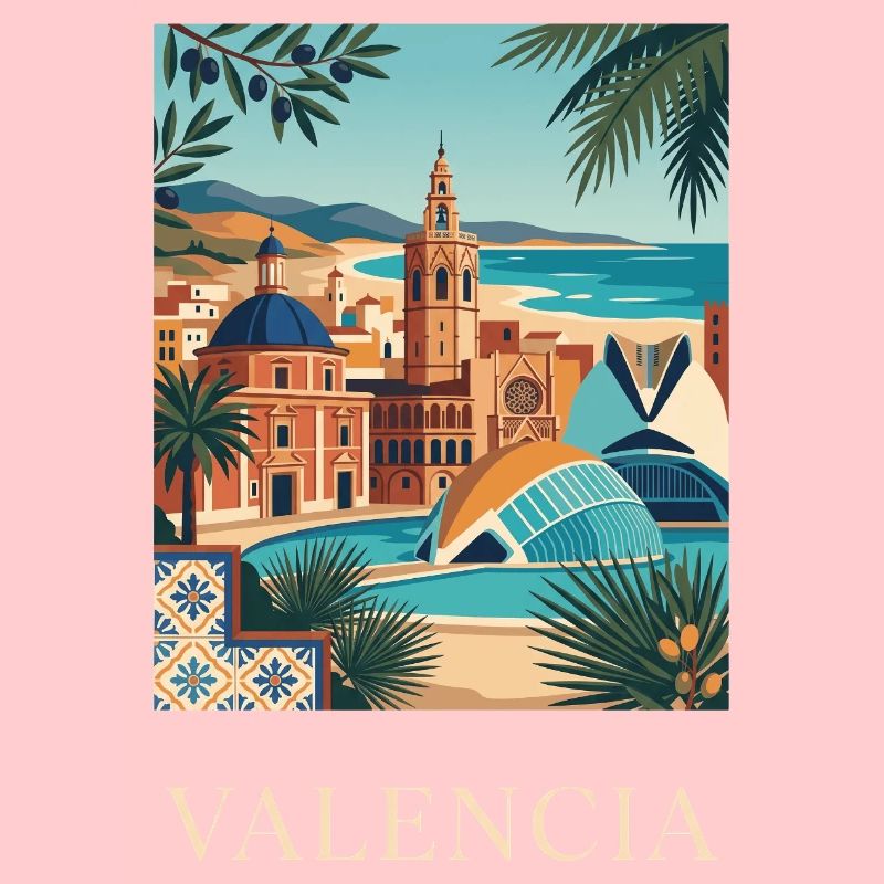 Affiche de voyage sur l’architecture côtière de Valence en Espagne