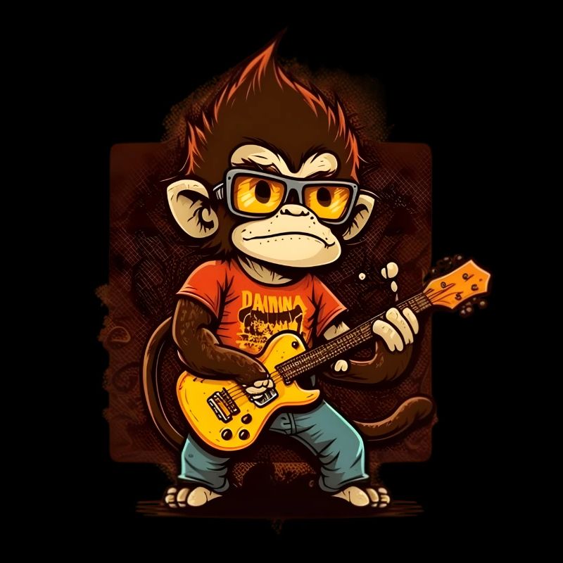 Affe Schimpanse spielt Acousitc Rock Gitarre