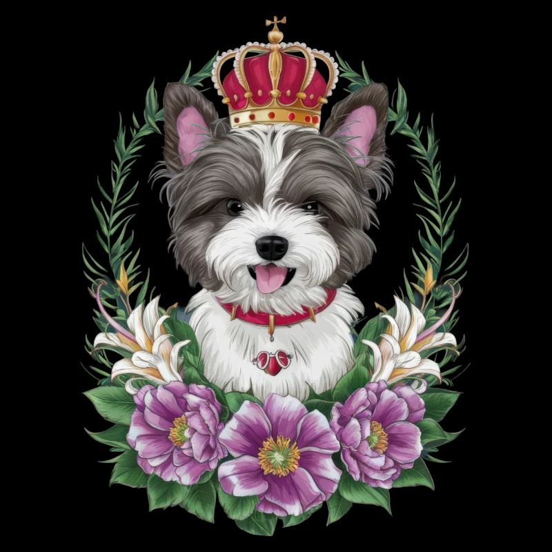 Süßer Löwchen Hund mit Blumen und Krone