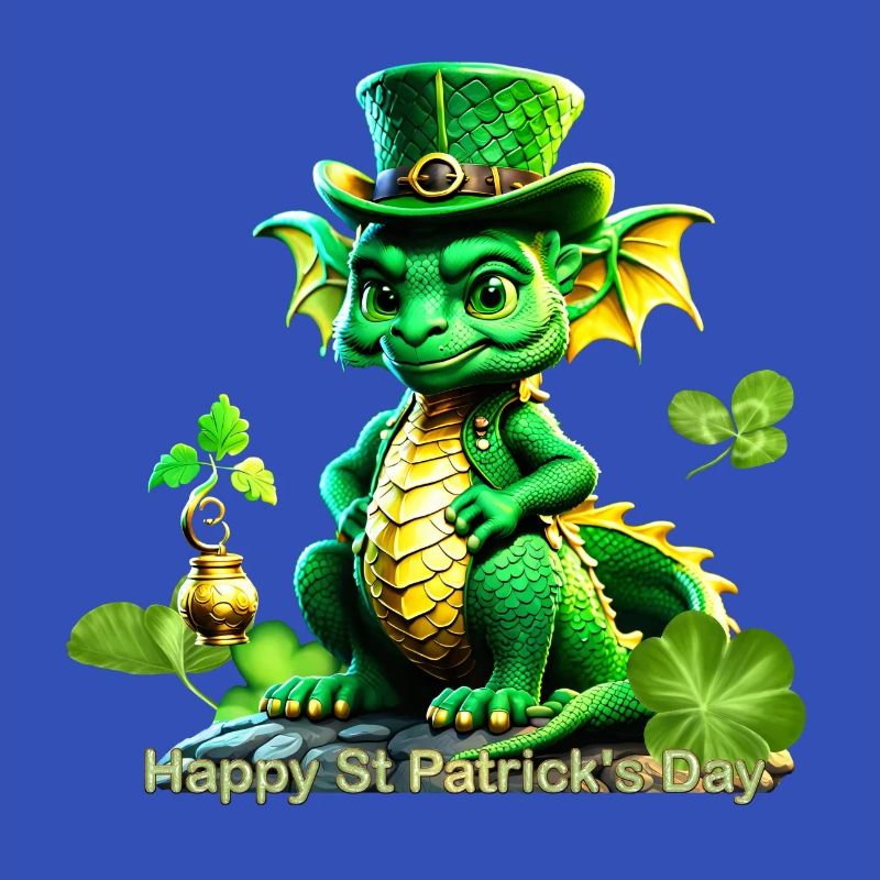 Mignon dragon de la Saint-Patrick avec trèfle.